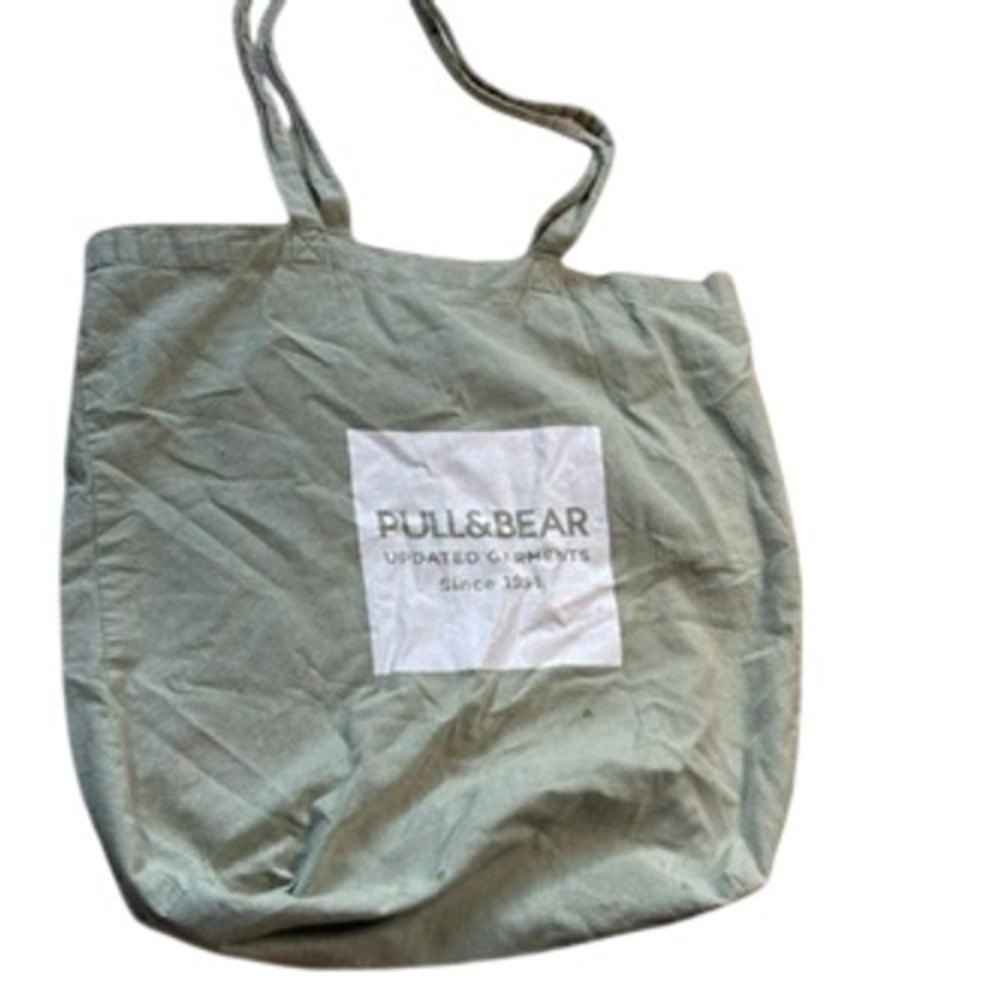 Pull&Bear Sage Green Canvas Logo Graphic Tote Bag Shopper Everyday Carryall‎